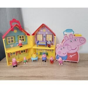 Peppa Pig Playhouse Carry Case Figures LOT Toys House Playset Friends Vintage